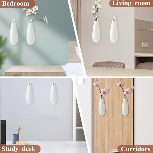 White Ceramic Wall Vases, 12 Inch, Teardrop Design - Image 5
