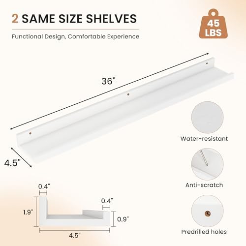 Dreamland Picture Ledge Shelf for Wall, Floating Shelves Set of 2, 36 Inch Long - Image 2