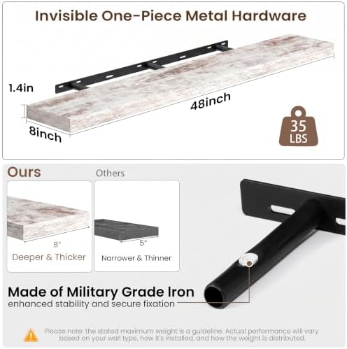 48x8in Floating Shelves 2 Pack, Wall Mount Display Shelf - Image 3