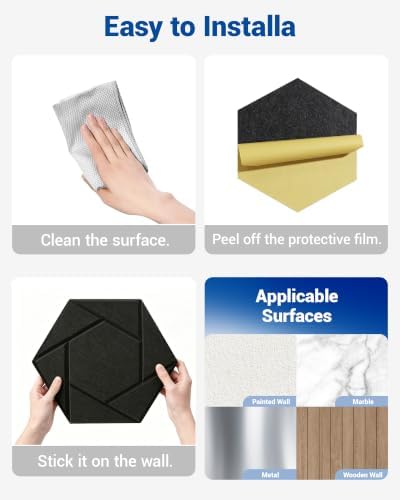Waister 12 Pack Hexagon Acoustic Panels 12" X 10" X 0.38" - Image 5
