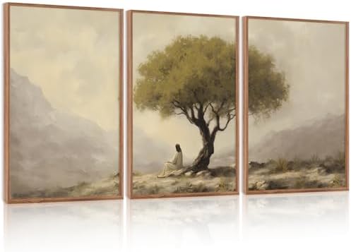 HLNIUC Jesus Sitting Under Olive Tree Canvas Wall Art, Religious Christian Wall by HLNIUC