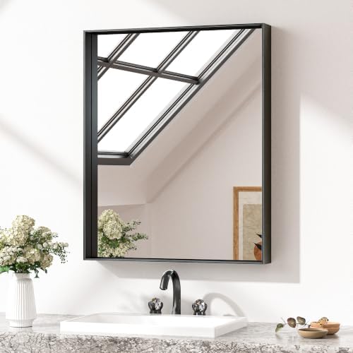 Keonjinn 24x30 Inch Matte Black Bathroom Mirror by Keonjinn