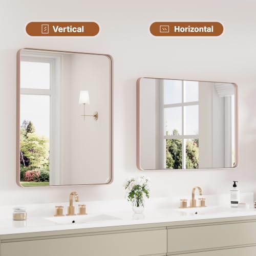 Kosmonia 32x24 Inch Bathroom Vanity Mirror Brushed Rose Gold - Image 7