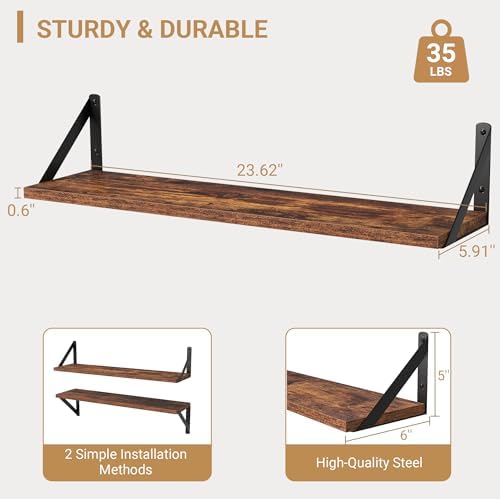 Heimlove Floating Shelves for Wall, 24 Inch Long Wood Floating Shelves Set of 3 - Image 3