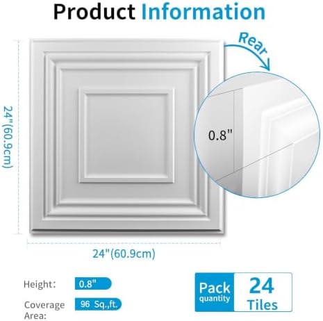 Art3d 24 Pack PVC Ceiling Tiles 24x24 Inches, Pure White - Image 3