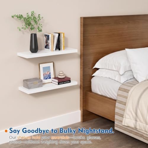 White Floating Shelves 24 Inch, Wall Mounted Bathroom Shelves Over Toilet - Image 5