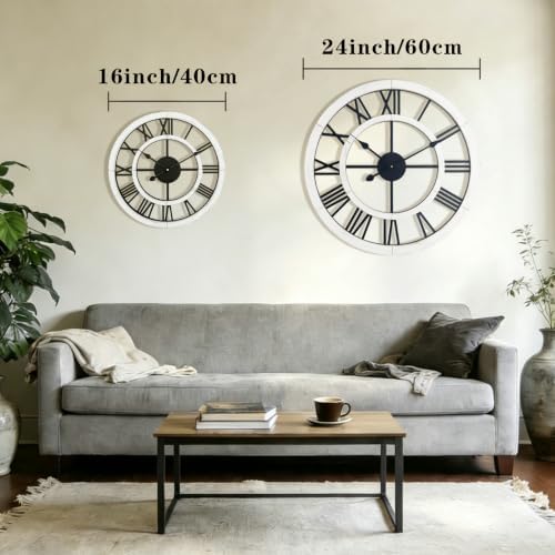 16 Inch Rustic Wall Clock Silent Non-Ticking Wooden Wall Clocks - Image 3