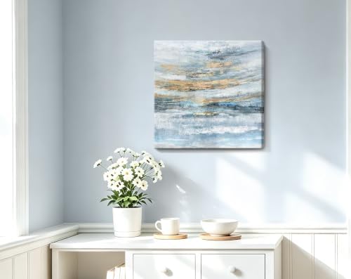Nicetop Bathroom Wall Art Abstract Canvas Art Print Modern Blue Ocean Picture - Image 6
