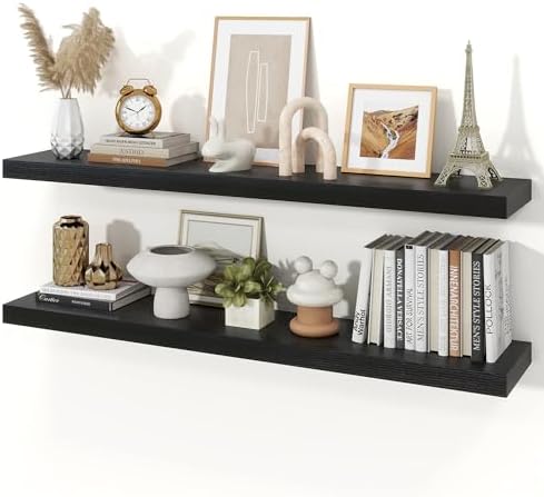 48" Black Floating Shelves Wood Wall Shelf by Ornawit