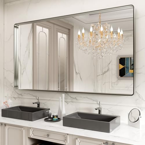LOAAO 84X32 Inch Brushed Nickel Bathroom Mirror by LOAAO