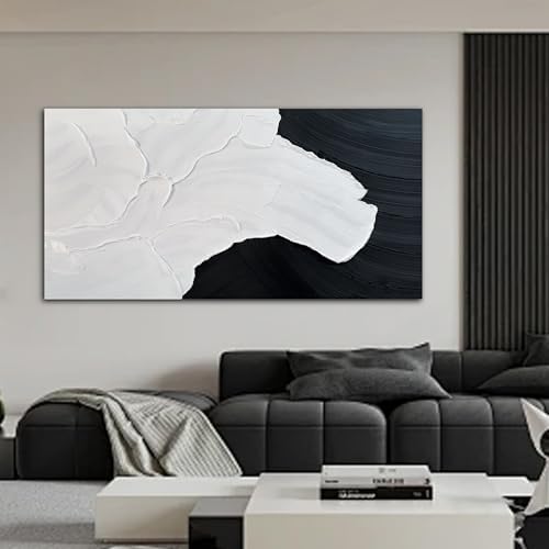 Black and White Abstract Wall Art Textured Oil Paintings 35x71 Inch - Image 2