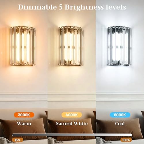 Black Battery Operated Wall Sconces Set of Two, Crystal Wireless Wall Light - Image 3