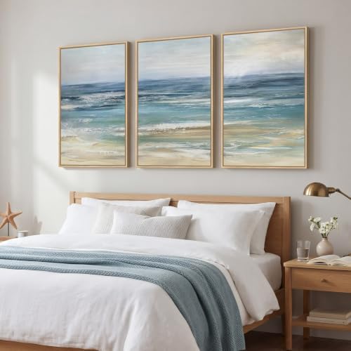 Large Framed Blue Coastal Landscape Wall Art - Image 2