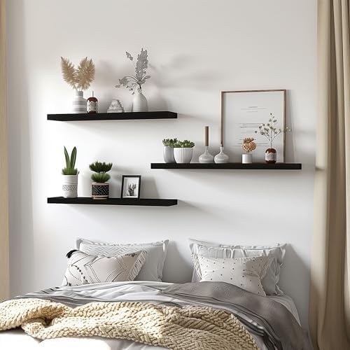 24 Inch Black Wood Floating Shelves - Image 2
