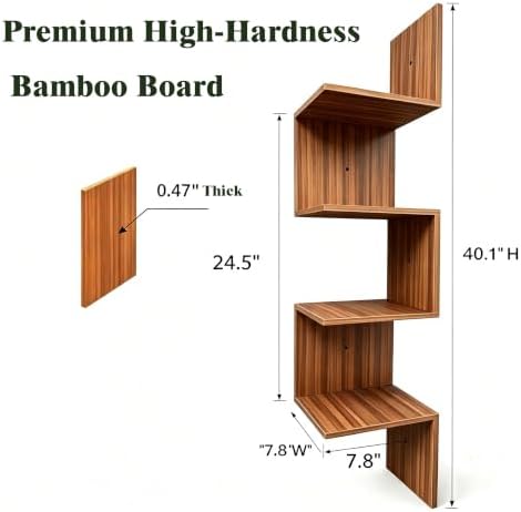 Premium Bamboo Floating Corner 4-Tier, Corner Shelf Wall, 7.8"Lx7.8"Wx40.1H - Image 2