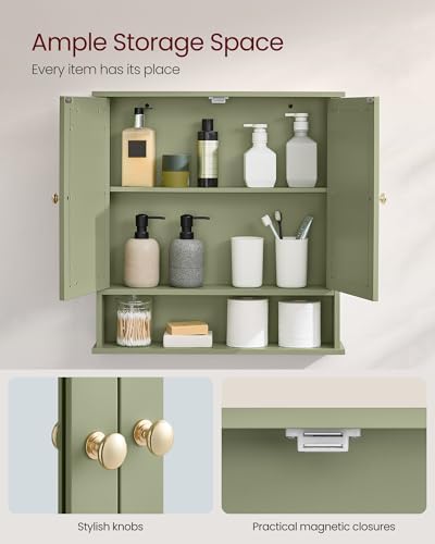 VASAGLE Bathroom Cabinet with Mirror, Wall-Mounted, 2 Mirrored Doors - Image 5