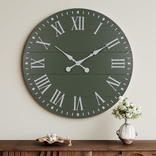 Large Wall Clock with Roman Numeral, 28” Shiplap Farmhouse Clock by Decoccino