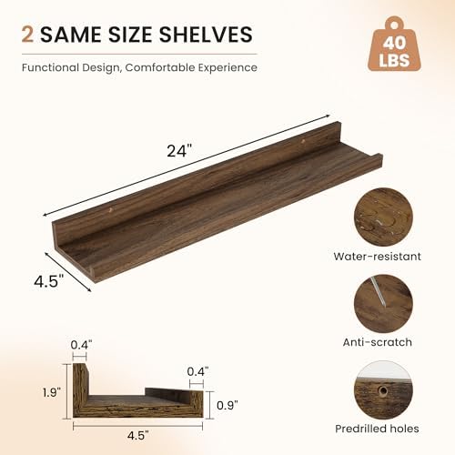 Dreamland Picture Ledge Shelf for Wall, Floating Shelves Set of 2, 24 Inch Long - Image 3