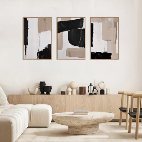 HLNIUC Large Framed Neutral Abstract Canvas Wall Art - Image 3
