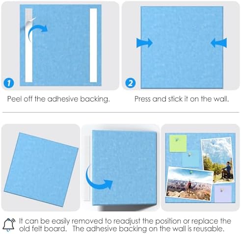MaxGear Felt Bulletin Board 36" x 24", 6 Pack Blue Felt Wall Tile Push Pin - Image 5