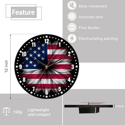 SPUNKER Wall Clock, American Flag Kitchen Wall Clock, Independence Day Clocks - Image 2