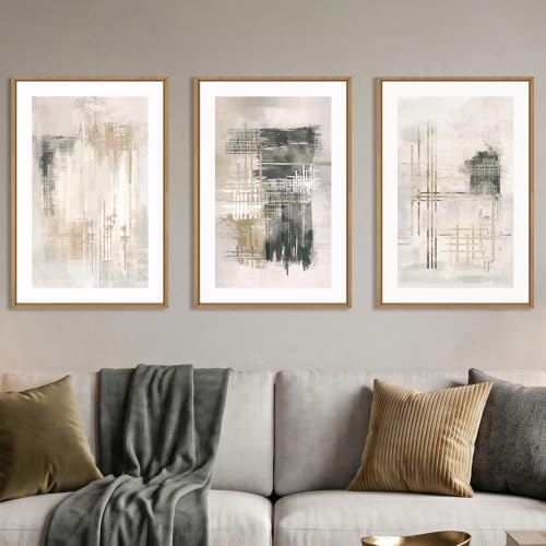 Ausril Large Neutral Abstract Beige Framed Canvas Wall Art Set -16"x24"x3 - Image 2