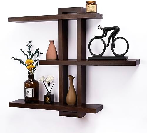 yaqew Variable Floating Shelves Wood Set of 3, Bathroom Shelves 28.35" Max by Yaqew