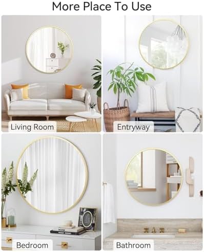 GarveeTech 20 Inch Golden Circle Wall Mirror, Modern Round Metal Framed Mirror - Image 3