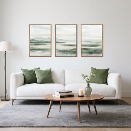 HOURIA Watercolor Misty Green Mountain Framed Canvas Wall Art Set-24"x36"x3 - Image 2