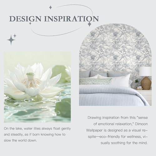 Dimoon 197"x17.3"Grey Floral Line Contact Paper Retro Wallcovering - Image 3