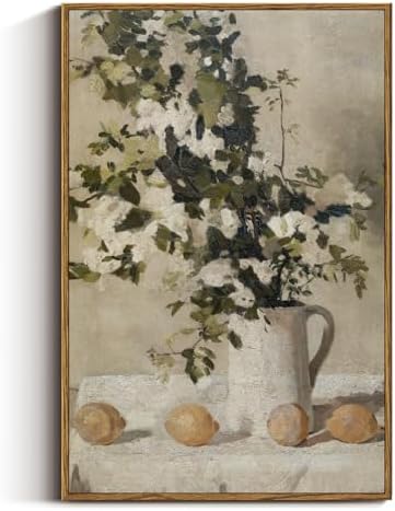 VIYYIEA Vintage Floral Large Framed Wall Art, Flowers and Lemons Paingtings by VIYYIEAART