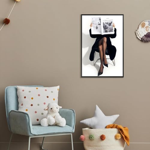Woman Reading Newspaper Poster Black And White Photography Canvas Wall Art - Image 6