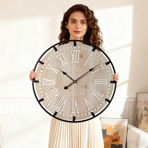 Vantic Farmhouse 24 Inch Wood Roman Large Wall Clock - Image 2