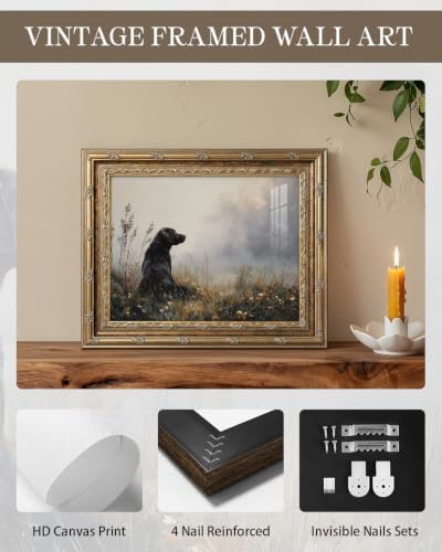 InSimSea Gold Framed Dog Wall Art, Vintage Black Labrador Landscape Picture - Image 3