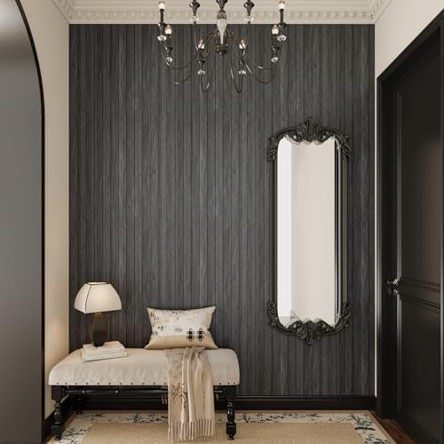 Black Grey Wood Grain 3D Wall Panels Peel and Stick Acoustic PVC Wood Slat - Image 4