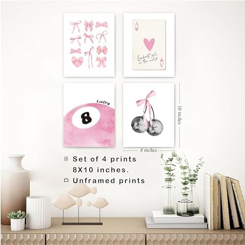 okaxscm Pink Coquette Trendy Preppy Wall Art Prints Set of 4, Coquette Room - Image 3