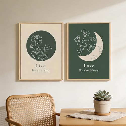 KBCXOY Sage Green Boho Sun and Moon Wall Art Bedroom Moon Phase Prints - Image 6