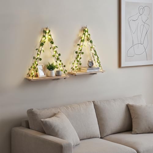 RICHER HOUSE Hanging Floating Shelves No Drill, Macrame Plant Wall Shelf - Image 6