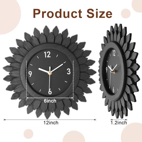 Honiway Wall Clock Battery Operated 12 Inch Rustic Wooden Boho Sunburst - Image 3
