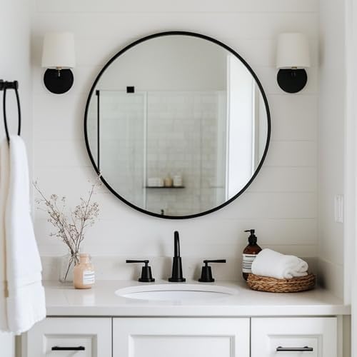 Oruii Large Round Mirror, 28 inch Circle Mirror, Matte Black Metal Frame - Image 5