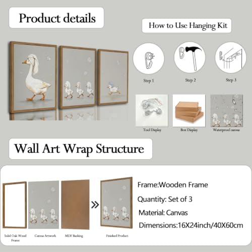 Cute Goose Bathroom Wall Art Set of 3, Funny Duck Bath Wall Decor Painting - Image 3