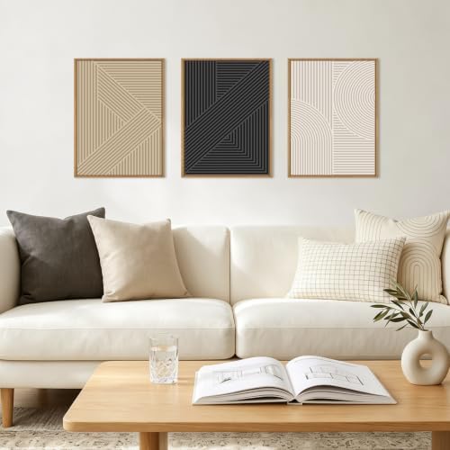 BINCUE Framed Neutral Wall Art Black Geometric Artwork Abstract Wall Decor - Image 2