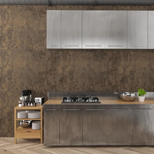32x315inch Dark Brown Concrete Cement Wallpaper Peel and Stick Tan Countertop - Image 5