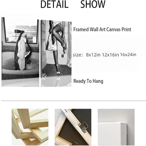 2pcs Fashion Women Canvas Wall Art Black and White Wall Art Aesthetic Posters - Image 2