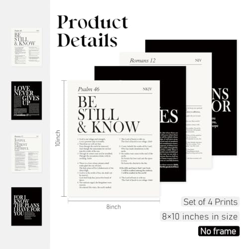 Locomiss Black and White Christian Bible Verse Wall Art Decor, 8x10 Posters - Image 2