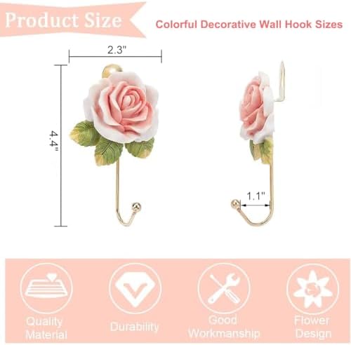 3Pcs Pink Flower Decorative Hooks - Image 2