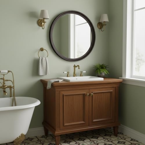Round 36 Inch Dark Walnut Wall Mirror - Image 3