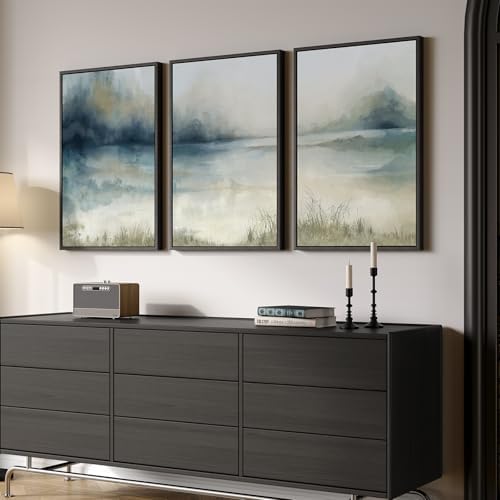 Large Framed Blue Nature Landscape Wall Art - Image 2