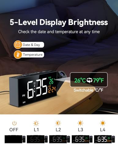Netzu Projection Clock for Bedroom Ceiling, Alarm Clocks Black - Image 4