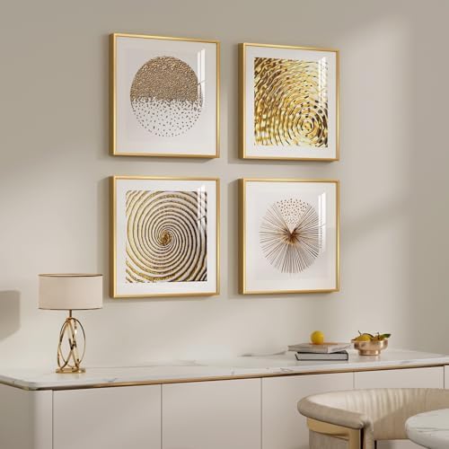 Framed Gold Modern Abstract Geometric Wall Art Prints, 4 Piece 12x12 In - Image 2
